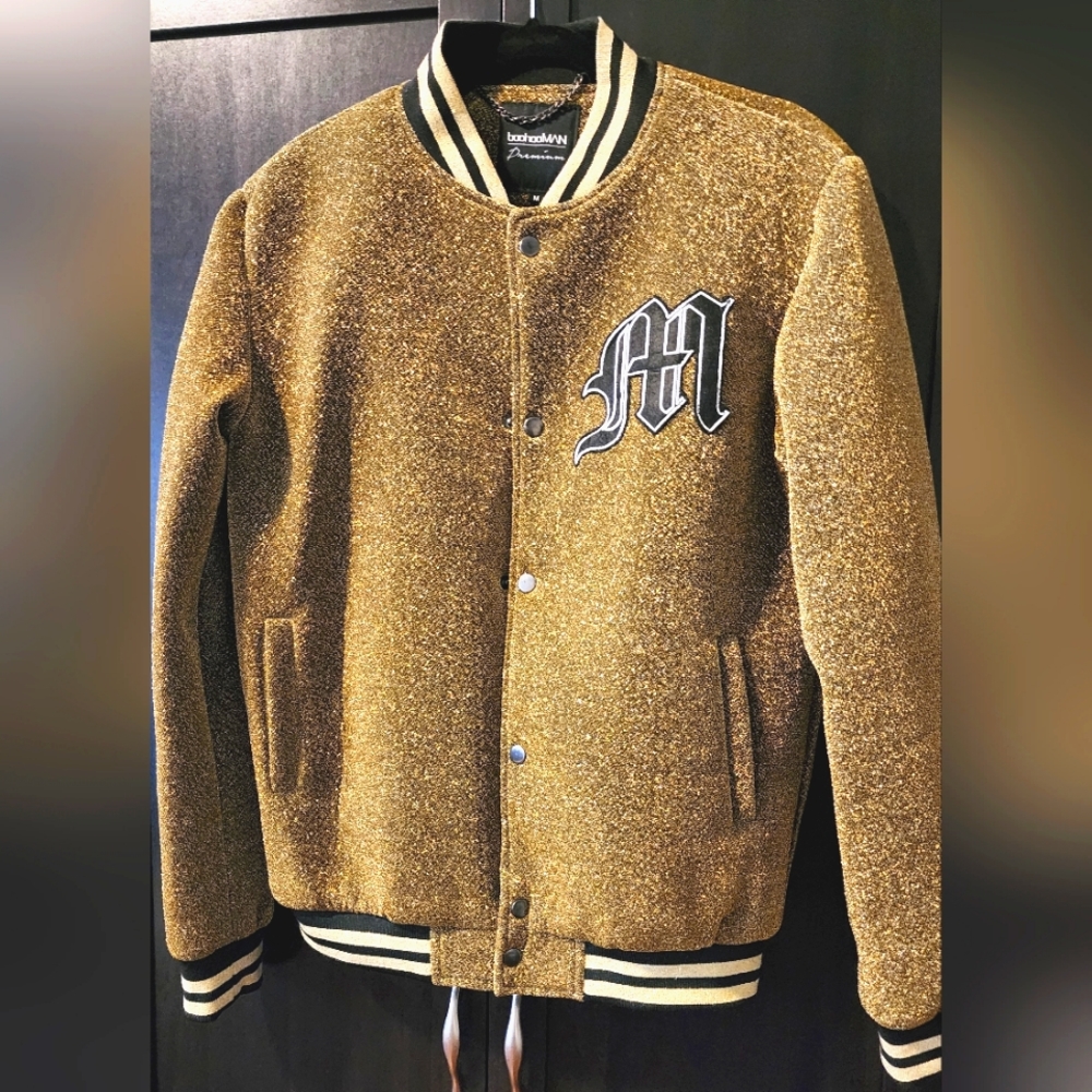 Gold Letterman Bomber Jacket